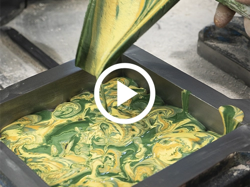 FLow cement tiles green and yellow production